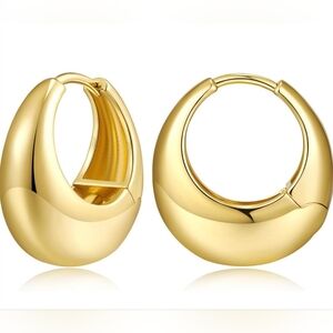 18K Gold Plated Small Chunky Gold Huggie Hoop Earrings for Women Girls Men Fashi